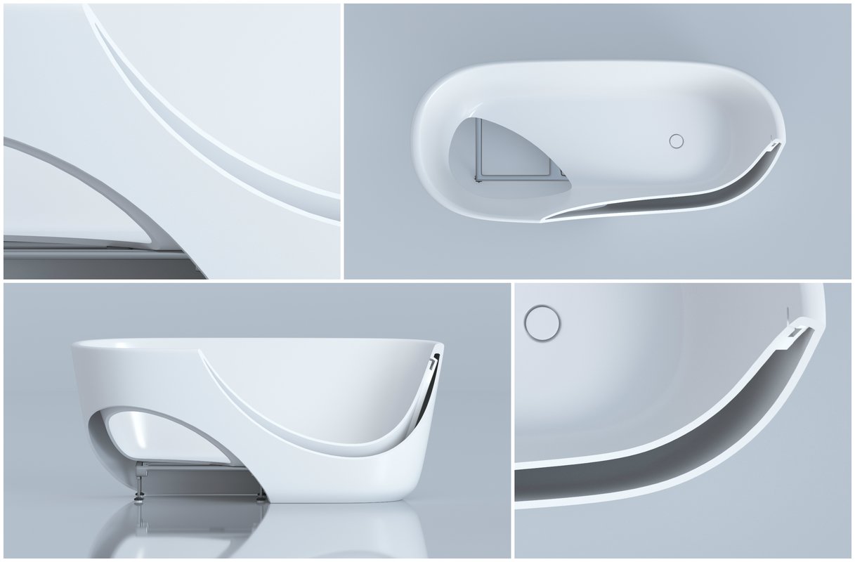 Unique lightweight dual wall solid surface tub design with inconspicuous seams (web)